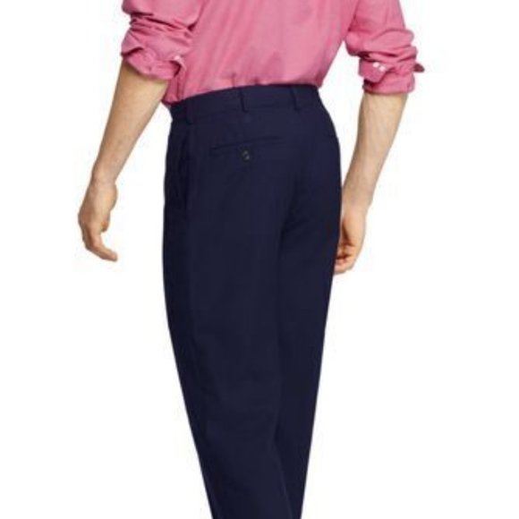 NWT LANDS' END MEN'S YEAR'ROUNDER TAILORED FIT PLAIN FRONT  PANTS TRUE NAVY 37 - Picture 2 of 9